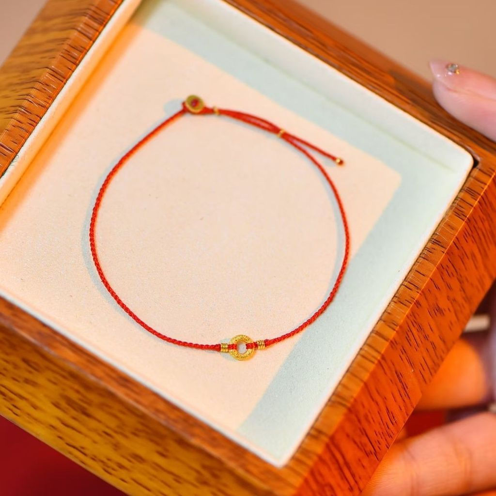 New Product#Golden Yellow Peace Buckle Bracelet Red Rope Bracelet Anklet Thin Simple Style for Men a