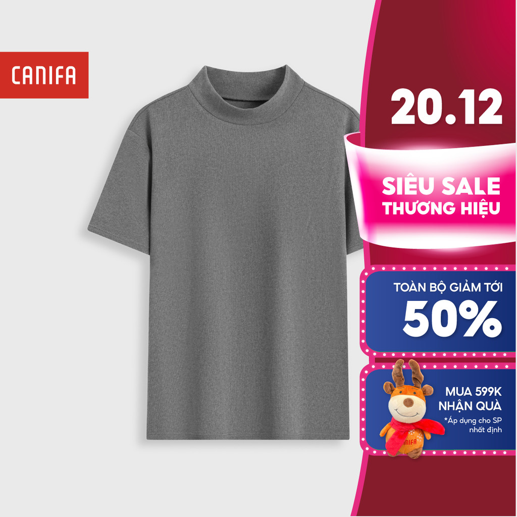 CANIFA 6TS25W008 เสื้อยืดแขนสั้นผู้หญิงระดับกลางคอสลิมฟิต