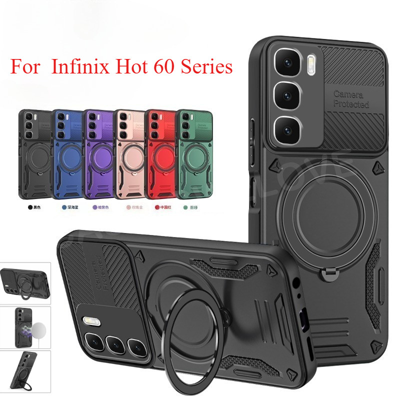 เคสโทรศัพท์สําหรับ Infinix Hot 60 Pro + 60 50 Pro Plus 50i 60i 4G 5G 2025 กรณีแม่เหล็กแหวนนิ้วมือผู้ถือ Hard เคสโทรศัพท์กันกระแทกป้องกันปกหลัง