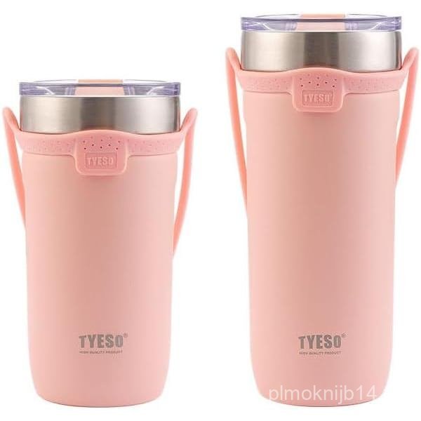 แก้วกาแฟฉนวนสูญญากาศสแตนเลส แก้วน้ําพร้อมฝาปิด, หลอดซิลิโคน,เชือก,550ml/18oz,710ml/24oz (Peach Pink,