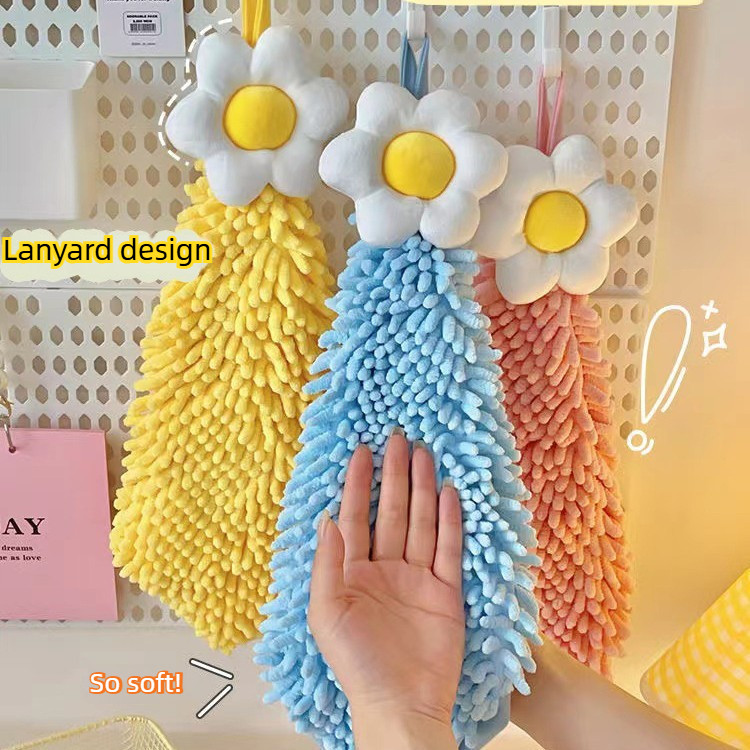 ลีลาวดีดอกไม้ Chenille ผ้าเช็ดมือแขวนห้องครัวหนาผ้าเช็ดมือสร้างสรรค์ดูดซับน้ําน่ารัก