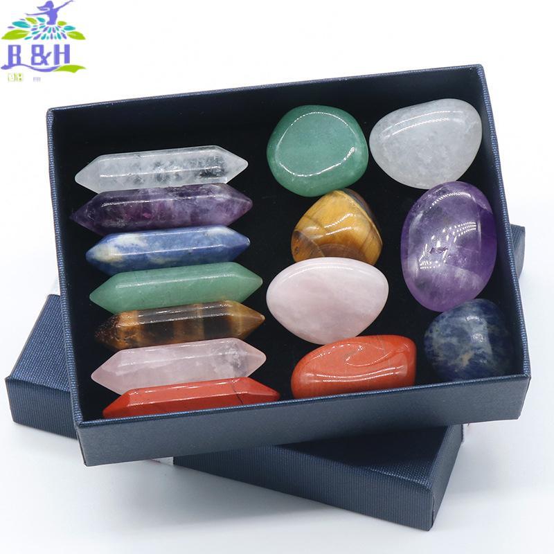 B&H Dec 14 ชิ้น Seven Chakra Energy Healing Stone เครื่องประดับอัญมณีคริสตัลธรรมชาติ {vn}