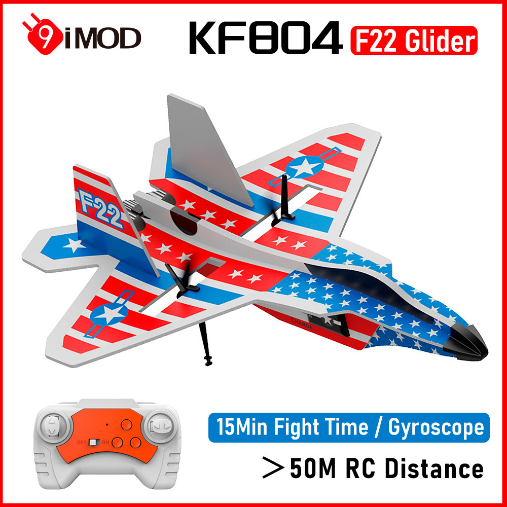 9IMOD KF804 Plane F22 Glider 2CH MPP Material 50M RC Distance 15min Flight Cool Light with Gyroscope