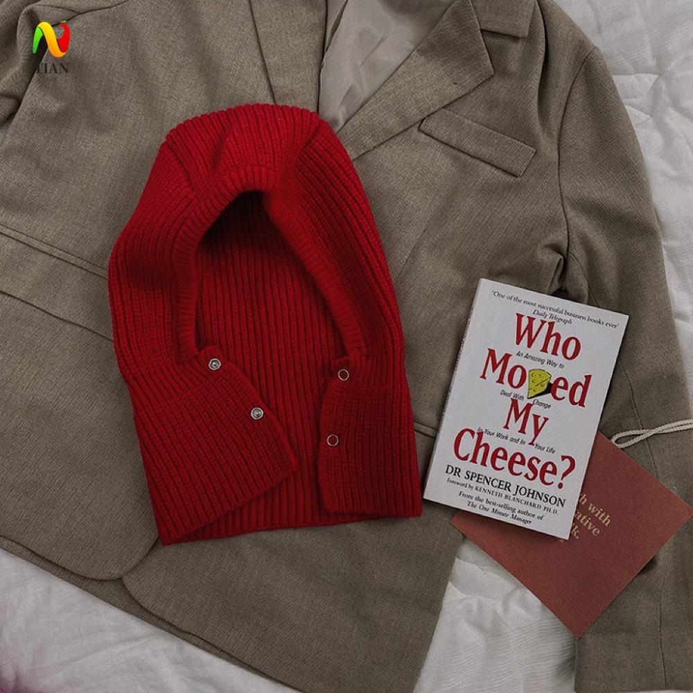 INQUIRY IMPACT เด็กผ้าพันคอหมวกชุด,สไตล์เกาหลีสีทึบถักหมวกทําด้วยผ้าขนสัตว์,น่ารักหนานุ่มคออุ่นเด็กP