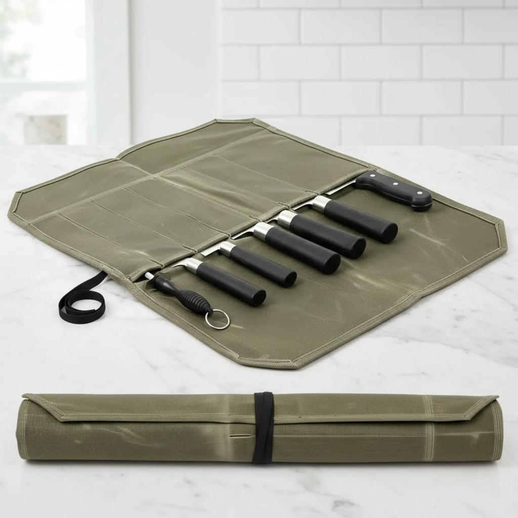 KOZEEY แบบพกพา Chef Roll กระเป๋ามีดครัวเก็บแกะสลักกระเป๋า Picnic Camping มีด Organizer กรณีเครื่องมือทําอาหาร Organizer