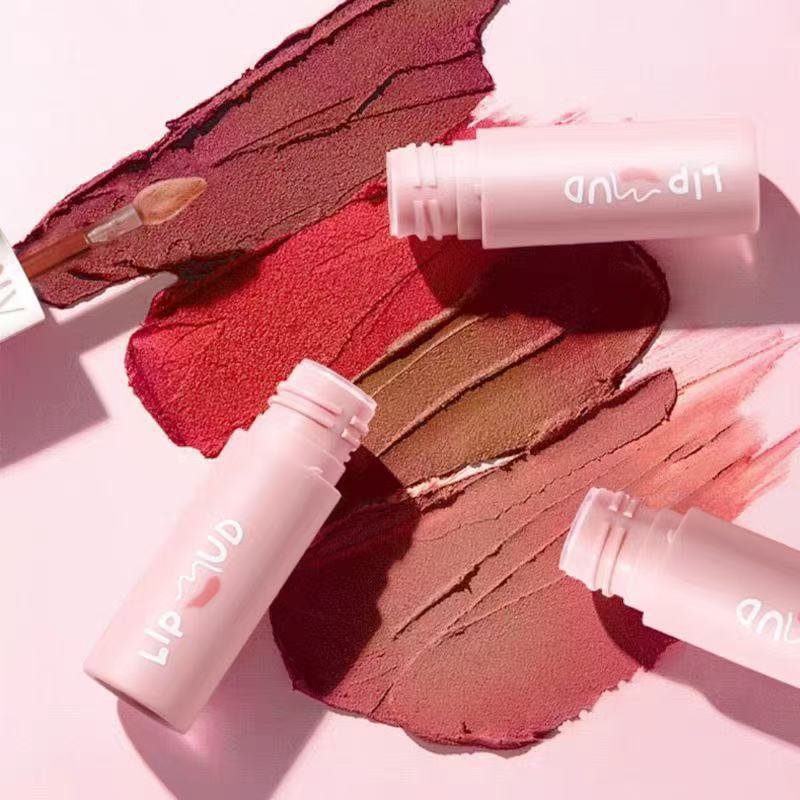 AKF Lip Mud White Lipstick Lip Glaze ราคาถูก Matte Velvet Matte Niche Brand Temperament ถั่วอบเกลือธ