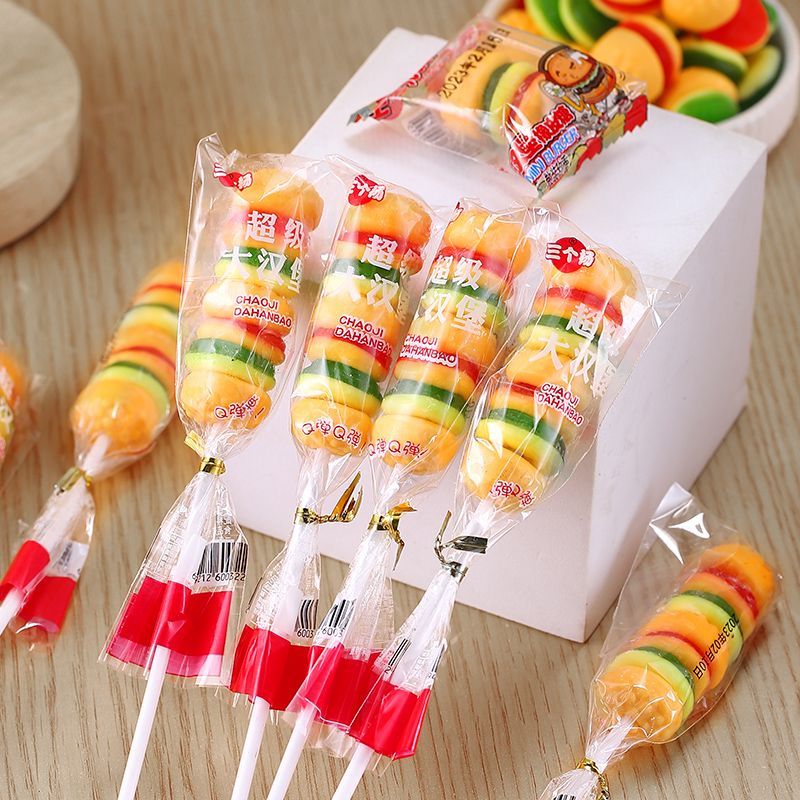 ใหม่สําหรับปี 2026 Burger Candy Gummy Gummy Gummy Candy Lollipop Candy กล่องของขวัญขนมเด็กเพื่อสุขภา