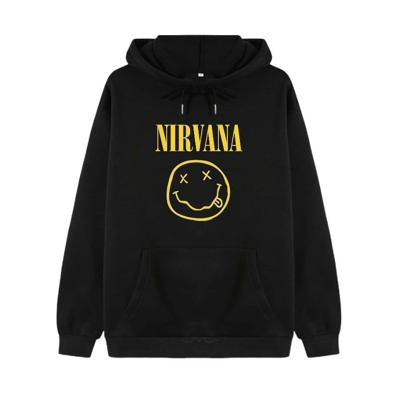 Baju High Street Rock Band Nirvana Heavy metal Hoodie Unisex พิมพ์ Baju Hiphop Nirvana เสื้อแขนยาว H