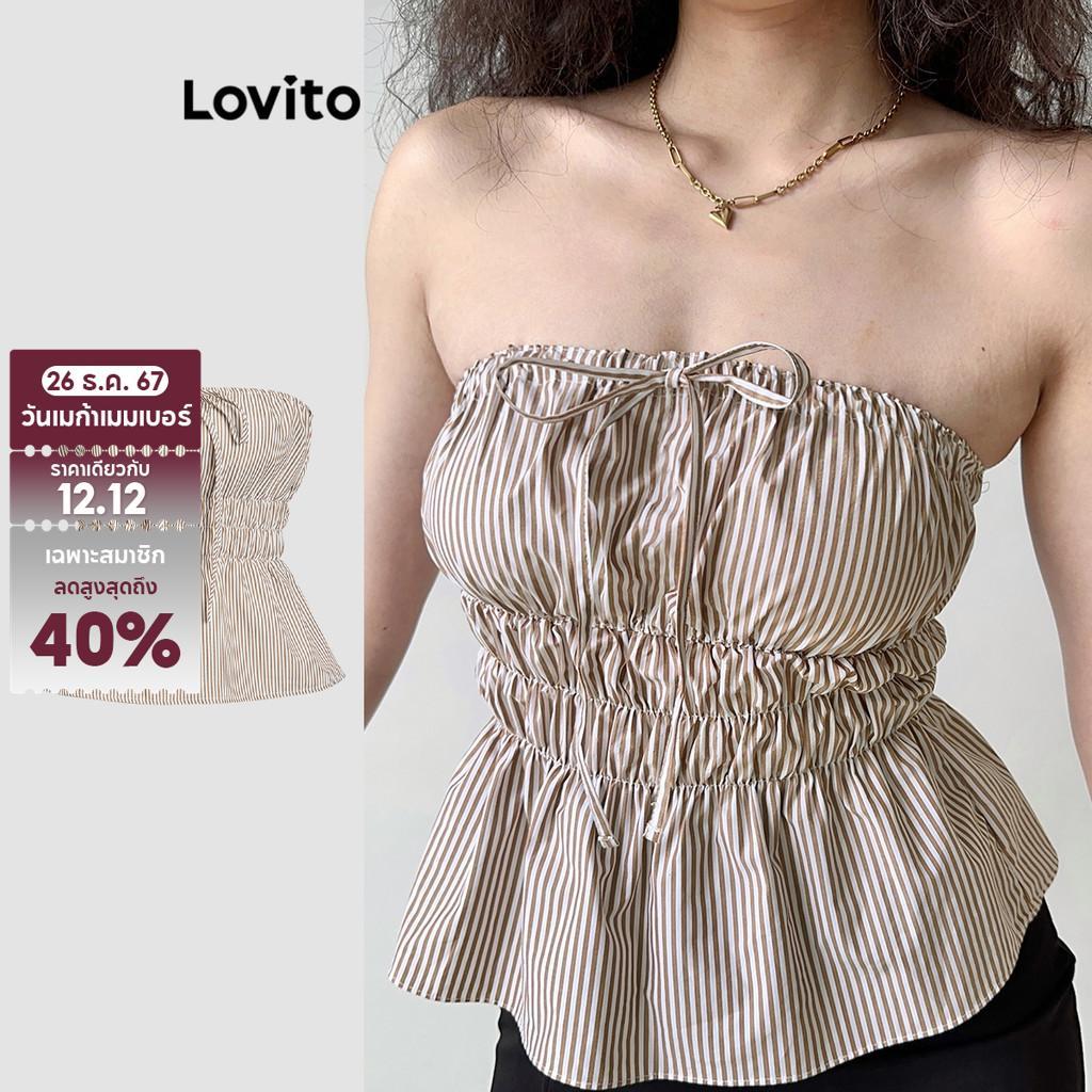 Lovito เสื้อกล้ามลําลองลายทางผูกเชือกฤดูร้อนสําหรับผู้หญิง L116LD255