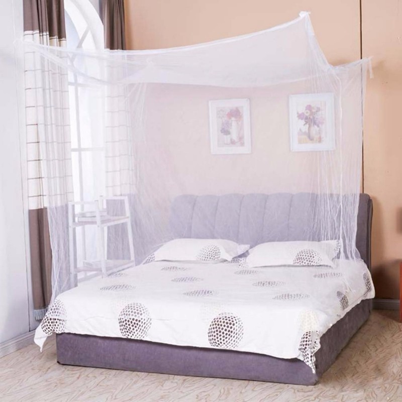 Mosquito Net Canopy WhiteFourCornerPostPortable Square Prevent Insect Control Mosquito Net Bedroom S