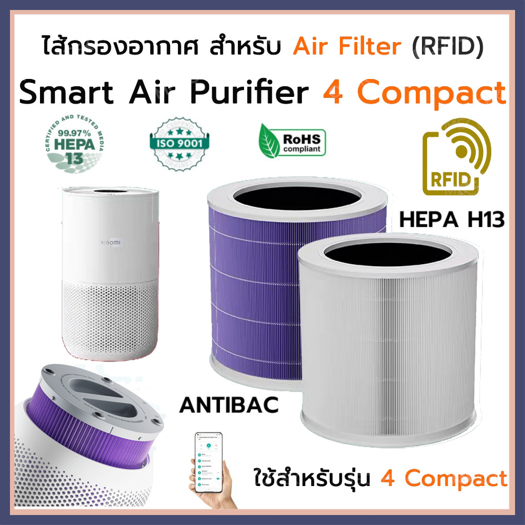 ไส้กรองอากาศ Xiaomi Smart Air Purifier รุ่น 4 Compact (มี RFID) สำหรับกรองฝุ่น PM2.5 และกลิ่นสัตว์เลี้ย