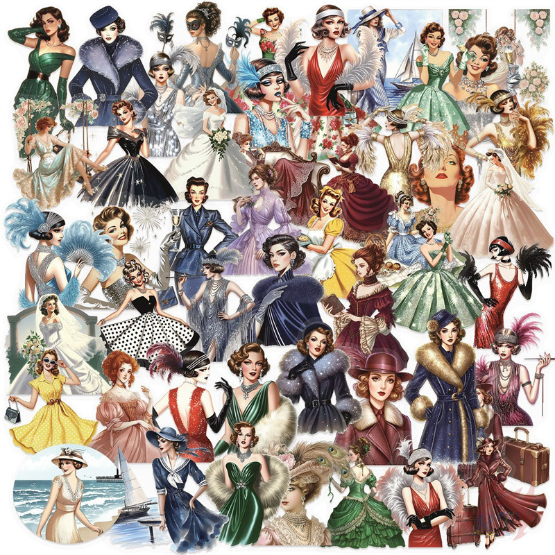 ❉ Retro Victorian Lady Series 02 สติ๊กเกอร์ PET ❉ 50 ชิ้น/เซ็ตกันน้ําแฟชั่น DIY Doodle Decals สติ๊กเกอร์