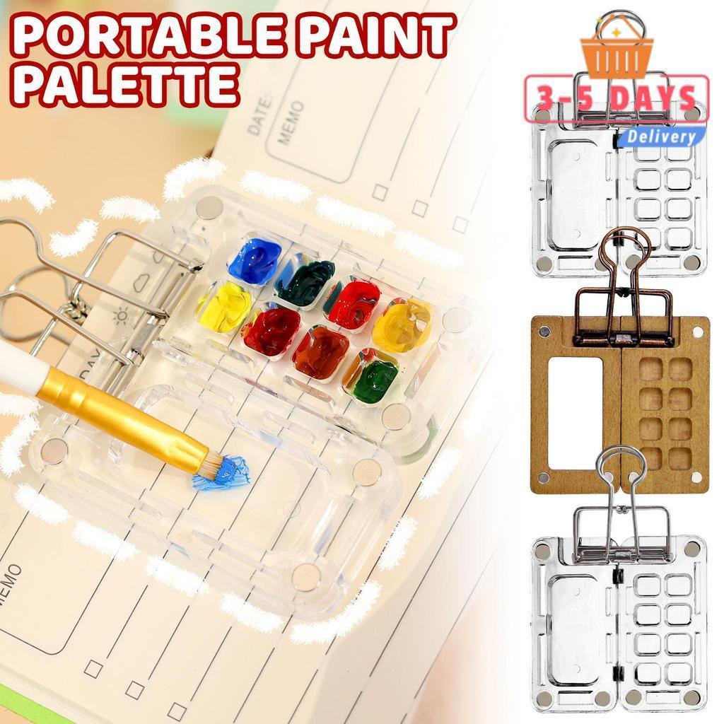 [จัดส่ง 3-5 วัน]1/2ชิ้น มินิ จานสี สีน้ําแบบพกพาที่มีพื้นที่ผสม,การจัดเก็บสีที่เป็นของแข็งสําหรับการร่างการเดินทาง,กระเป๋าอุปกรณ์ศิลปะที่มีคลิ