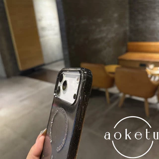 แหวนแม่เหล็กแวววาวขั้นสูงและหรูหราเหมาะสําหรับเคสโทรศัพท์ Apple 17promax iPhone 16promax/15pro เคสป้องกันการตกกระแทกแบบโปร่งใส