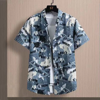 เสื้อดำคอปก เสื้อเชิ้ตแขนสั้นผู้ชาย พิมพ์ลาย 100% Polyester Dimension M-3XL