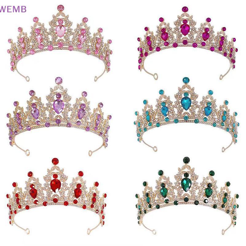 WEMB หรูหราคริสตัลเจ้าหญิงมงกุฎอุปกรณ์ผม Tiara สําหรับผู้หญิง Rhinestone งานแต่งงานเจ้าสาวมงกุฎเครื่องประดับใหม่ใหม่ใหม่