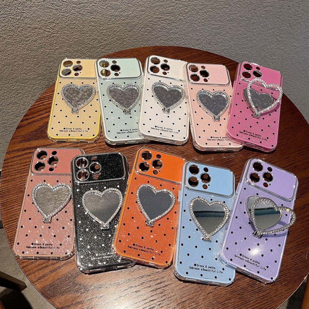 สีชมพูสีฟ้าสีเหลือง Wave Point Love กระจกแต่งหน้าเคสโทรศัพท์เหมาะสําหรับ iPhone 17ProMax 16 15 14 13 ป้องกันการตก