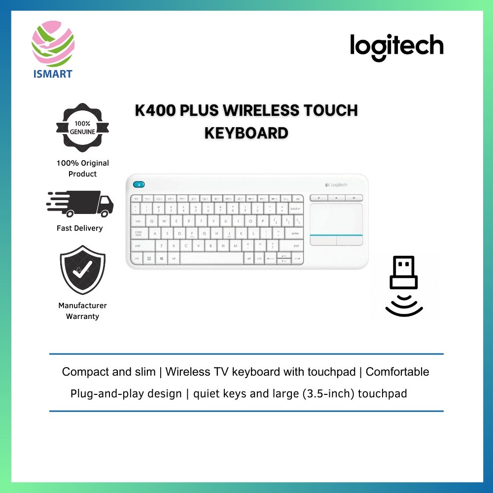 LOGITECH K400 PLUS WIRELESS TOUCH คีย์บอร์ด-สีขาว