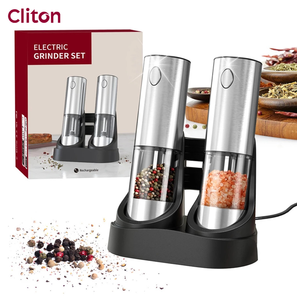 เครื ่ องบดพริกไทยและเกลือไฟฟ ้ า Cliton พร ้ อมที ่ เก ็ บฐาน Type-C ชาร ์ จชุดเครื ่ องบดอัตโนมัติหยาบแบบปรับได ้ – โปรปัง