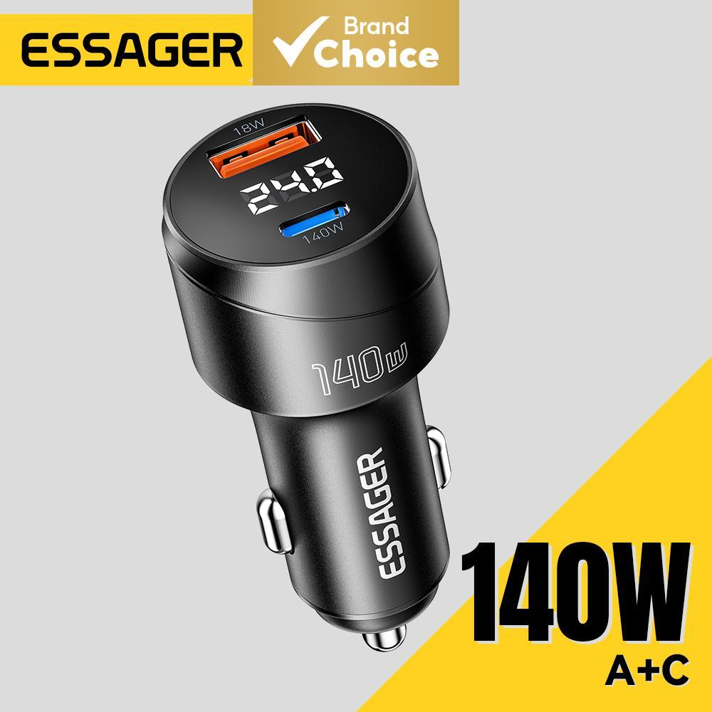 Essager 140W ที่ชาร์จแบตในรถ PD 3.1 ชาร์จเร็ว Quick Charge 4.0 สําหรับแล็ปท็อป MacBook Pro USB-C
