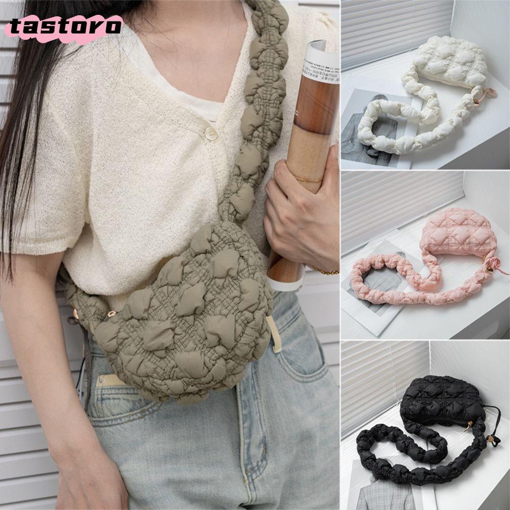 ASTORO กระเป๋า Messenger, Bubbles กระเป๋าสะพายผ้านวมจีบ, กระเป๋าถือสีทึบเมฆหรูหราผู้หญิงเด็กผู้หญิง
