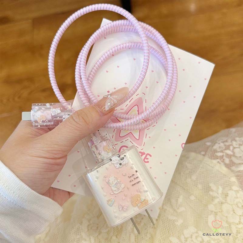 เคสป้องกันสายเคเบิลข้อมูลแบบผูกโบว์สีชมพู เคสป้องกันที่ชาร์จ เหมาะสำหรับ IP Set -CY