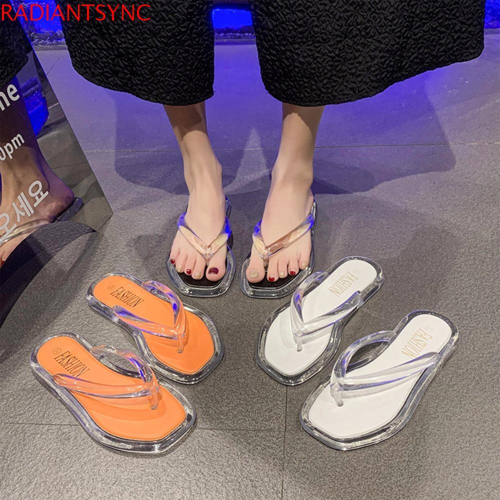 RADIANTSYNC Flip Flops รองเท้าแตะ,โปร่งใส PVC Flats รองเท้า,All Match Anti Slip Out Wear Summer Plat