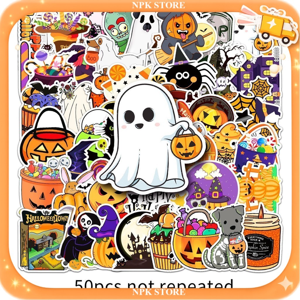 🔥🇹🇭พร้อมส่ง🇹🇭🔥 50แบบ สติกเกอร์ ตกแต่ง วันฮาโลวีน Halloween pumpkin ghost horror sticker