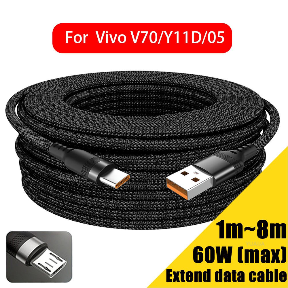 LIKAIYUE 3M 5M USB A ถึง Type-C ขยายยาว Android Micro USB Fast สายชาร์จสําหรับ Vivo V70 Y11D Y05 Y31 5G USB ประเภท C สาย Fast CHARGING