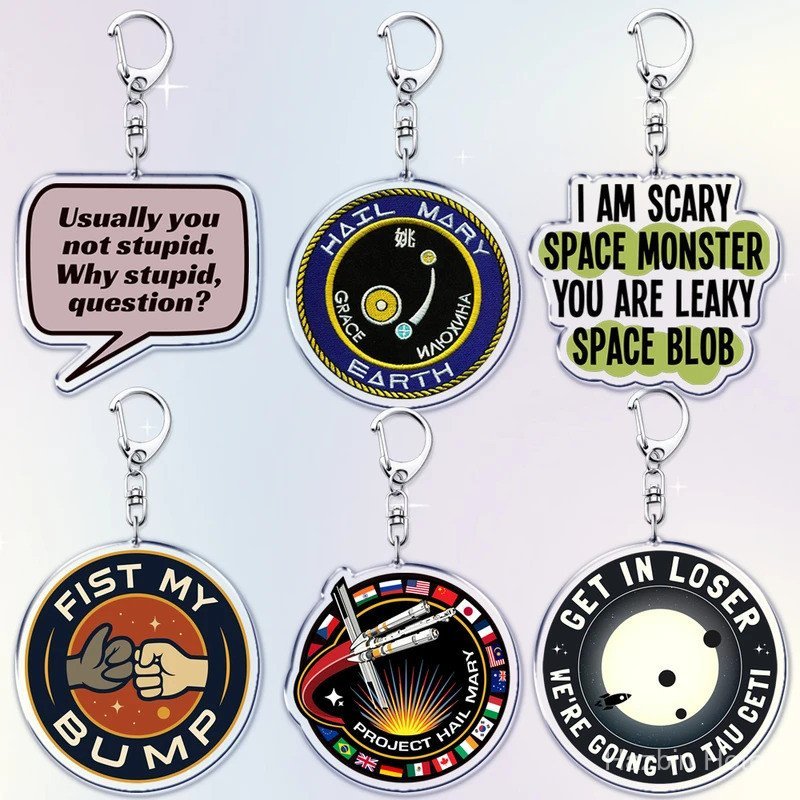 Hot Project Hail Mary Mission Crest พวงกุญแจสําหรับอุปกรณ์เสริม Rocky Space Andy Weir คําเตือน Astrophage พวงกุญแจเครื่องประดับแฟนของขวัญ