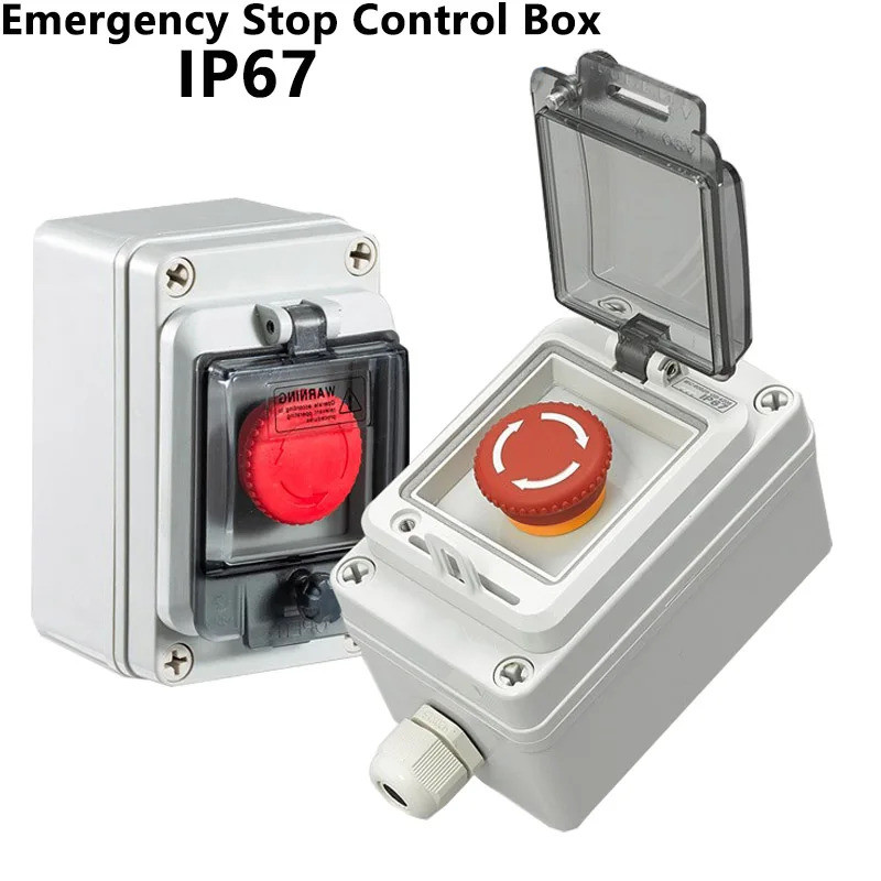 Emergency Stop Control Box Outdoors Button Switch Cassette Tape Protect Shield Waterproof Urgent Sto