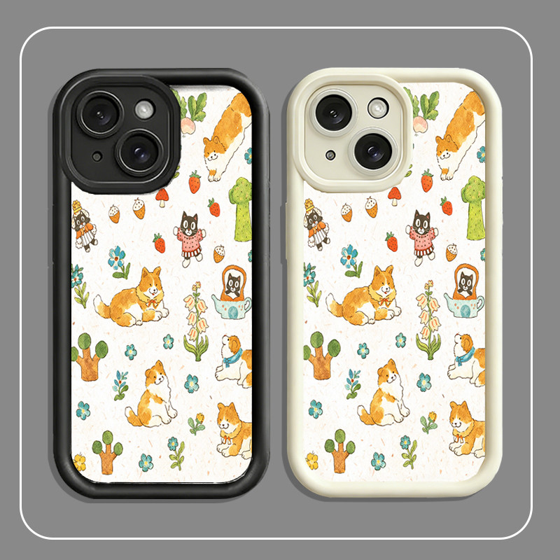 เคสน้องหมาแมวน่ารักดอกไม้เหมาะสําหรับ ไอโฟน 11 ถึง 17 โทรศัพท์ทุกแบบ