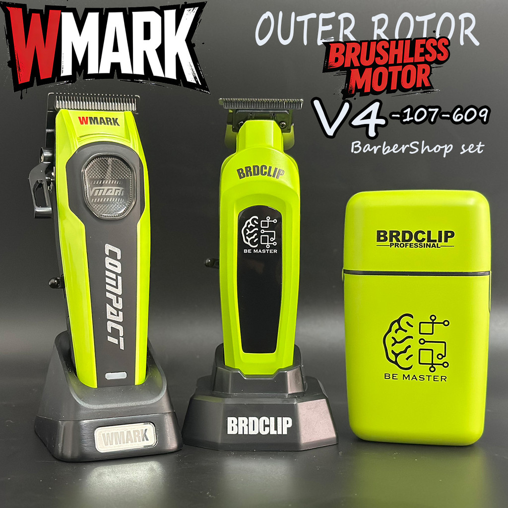 WMARK V4-107-609 Professional ผู้ชายผมโลหะ Clipper ด้านนอกโรเตอร์ Brushless DLC ใบมีดตัดผมชุดไฟฟ้า T