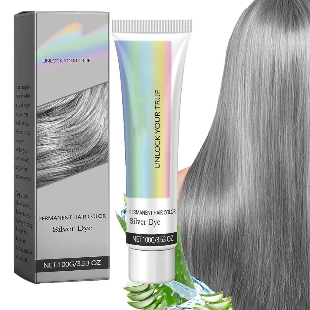 Detroitrain 2-In-1 Natural Essence Extract Silver Hair Dye, Detroit Rain Silver Hair Dye, Silver Met