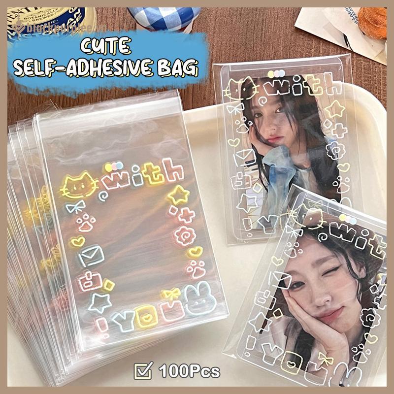 BPURPURPLE 100 ชิ้นการ์ตูน Graffiti ลูกแมว Self-Adhesive กระเป๋า Candy อาหาร Paaging การ์ดกระเป๋าขนา