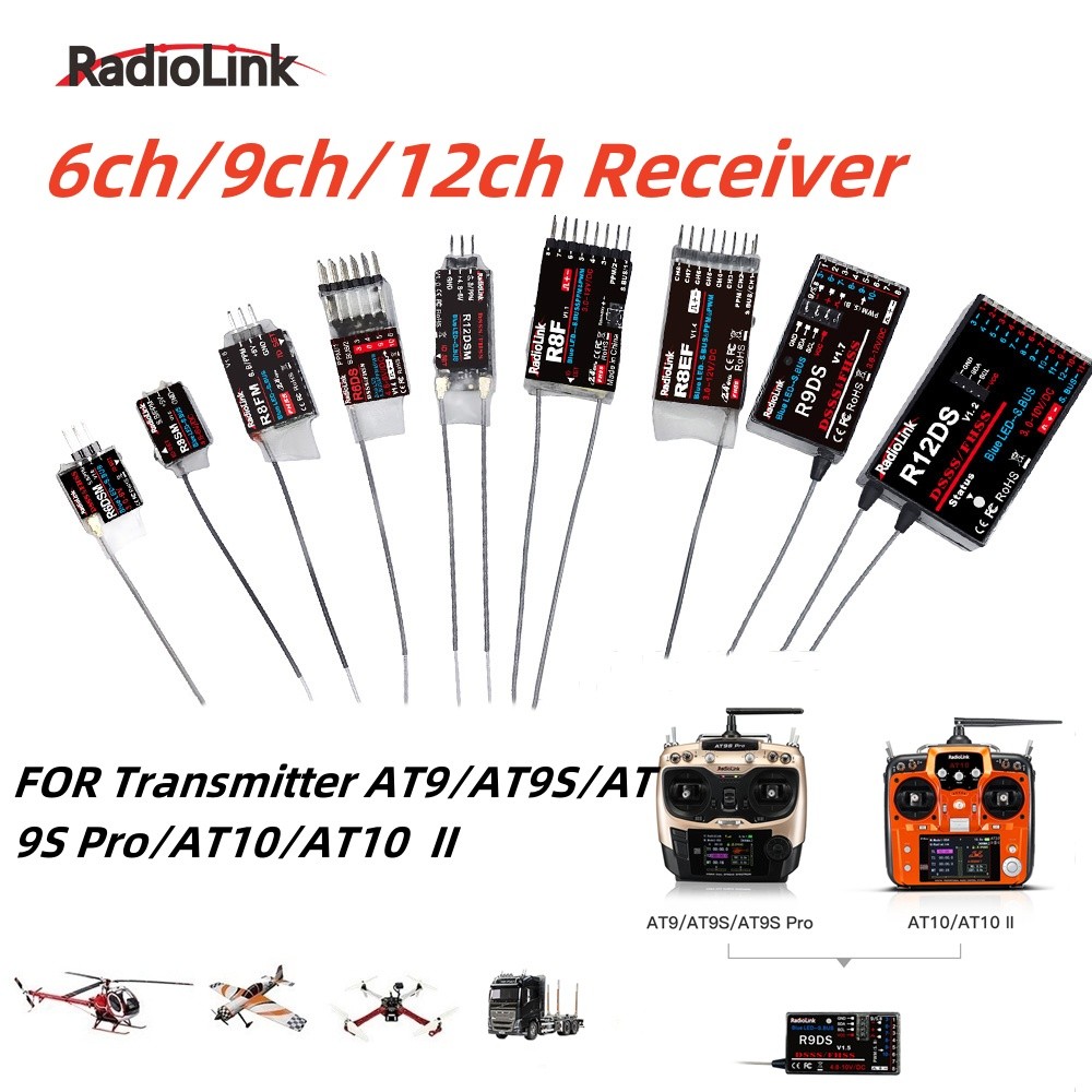 Original Radiolink R12DSM R12DS R9DS R6DS R6DS RC ตัวรับสัญญาณ 2.4GHZ ทํางานพร้อมเครื่องส่งสัญญาณ AT