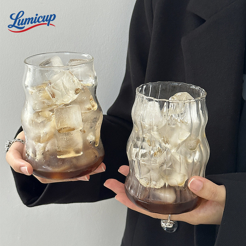แก้วกาแฟกระจกลายริ้วท้องคลื่นใส 530ml สไตล์อินส์ แก้วกาแฟไอซ์/ชาเย็น/น้ำอัดลม