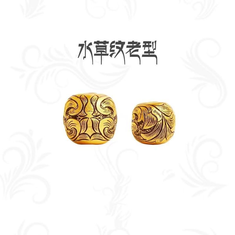 925 Silver s Gold-Plated Water Grass รูปแบบ Old-fashioned Black Gold-Plated Spacer ลูกปัดสีสร้อยข้อมือ 108 Wenwan อุปกรณ์เสริมอุปกรณ์เสริม