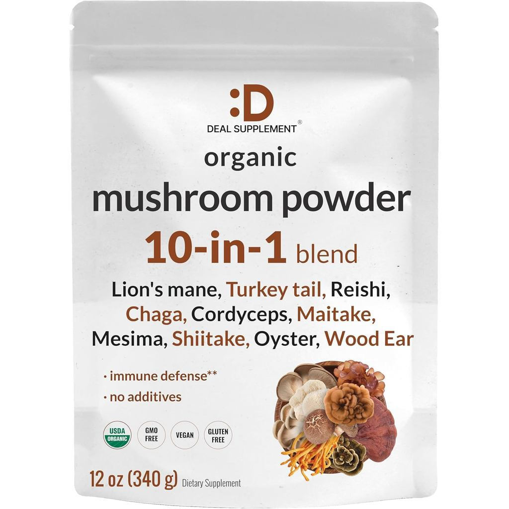 ข้อเสนอ ผงเห็ดออร์แกนิก , 12oz – 10 in 1 Active Blend – เห็ดหอม, s Mane, Cordyceps, Chaga, with More