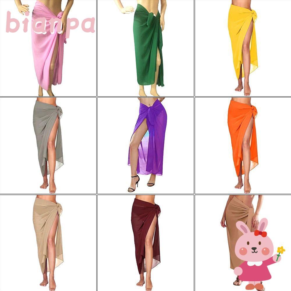 BIANPTH ชุดชายหาด, ความยาวสั้น Knot เอว Sarong Beach, หญิงหลายสี Sheer วัสดุตาข่ายชุดว่ายน้ํา Cover 