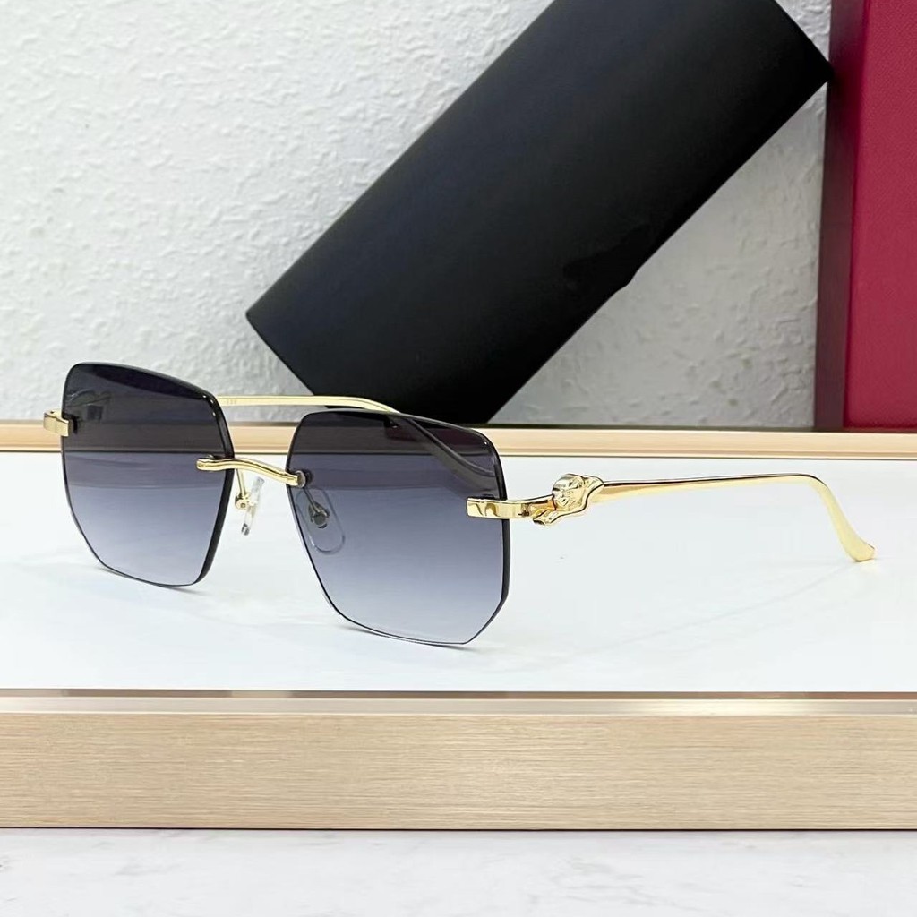 E3JQ Cart""r CT0551Leopard Leg Sunglasses for Men, Outdoor Driving, Rimless, Trendy, Fashionable Squ
