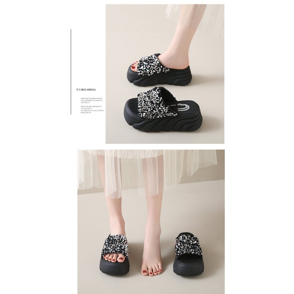 รองเท้าแตะสไลด์สวมใส่สบาย พื้นหนา design หรูหรา เหมาะสำหรับสไตล์ 여성