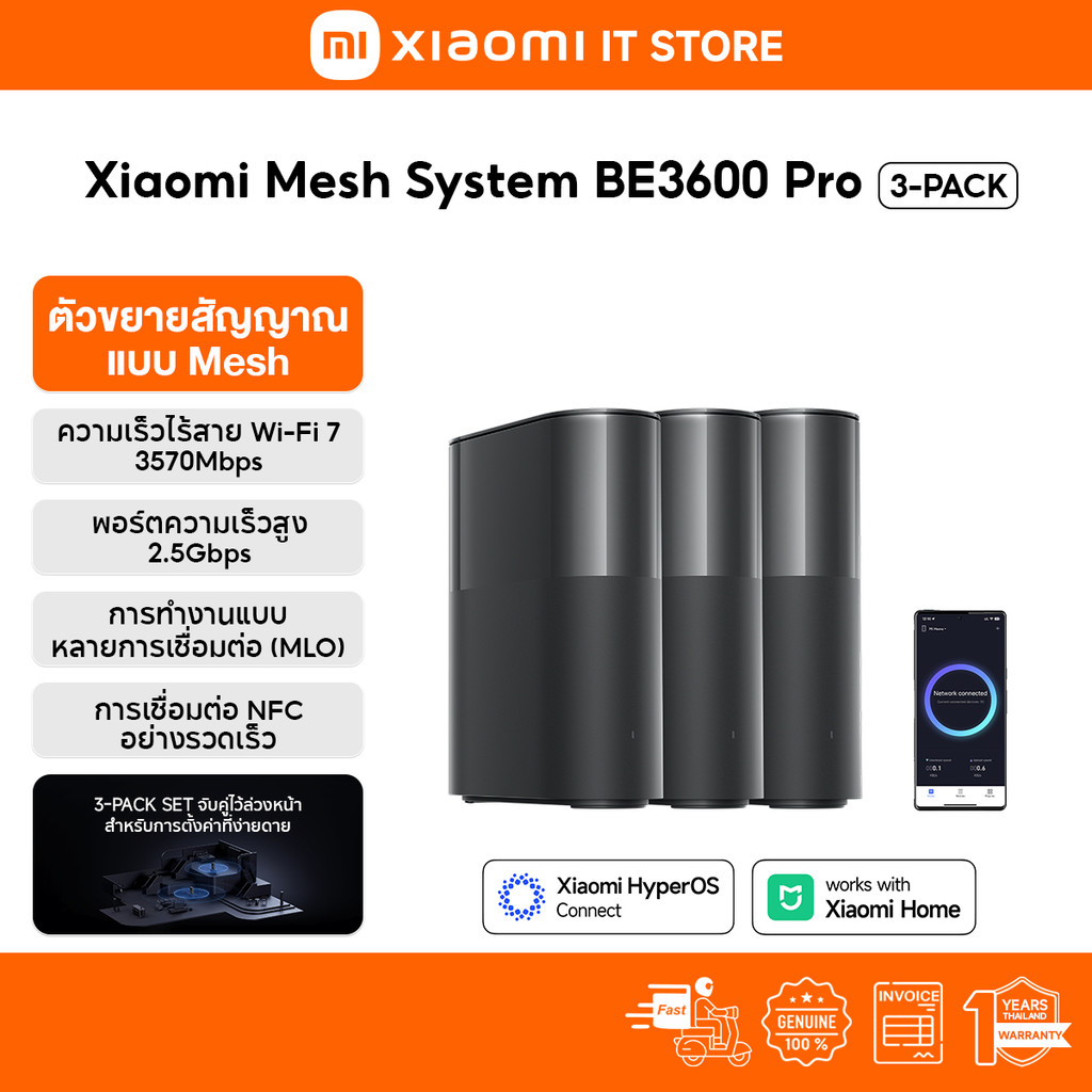 Xiaomi Mesh System BE3600 Pro 3-Pack เราเตอร์ I WiFi 7 Router WiFi 3570Mbps ความเร็วไร้สาย NFC เชื่อมต่อ Wi-Fi เร็วทันใจ