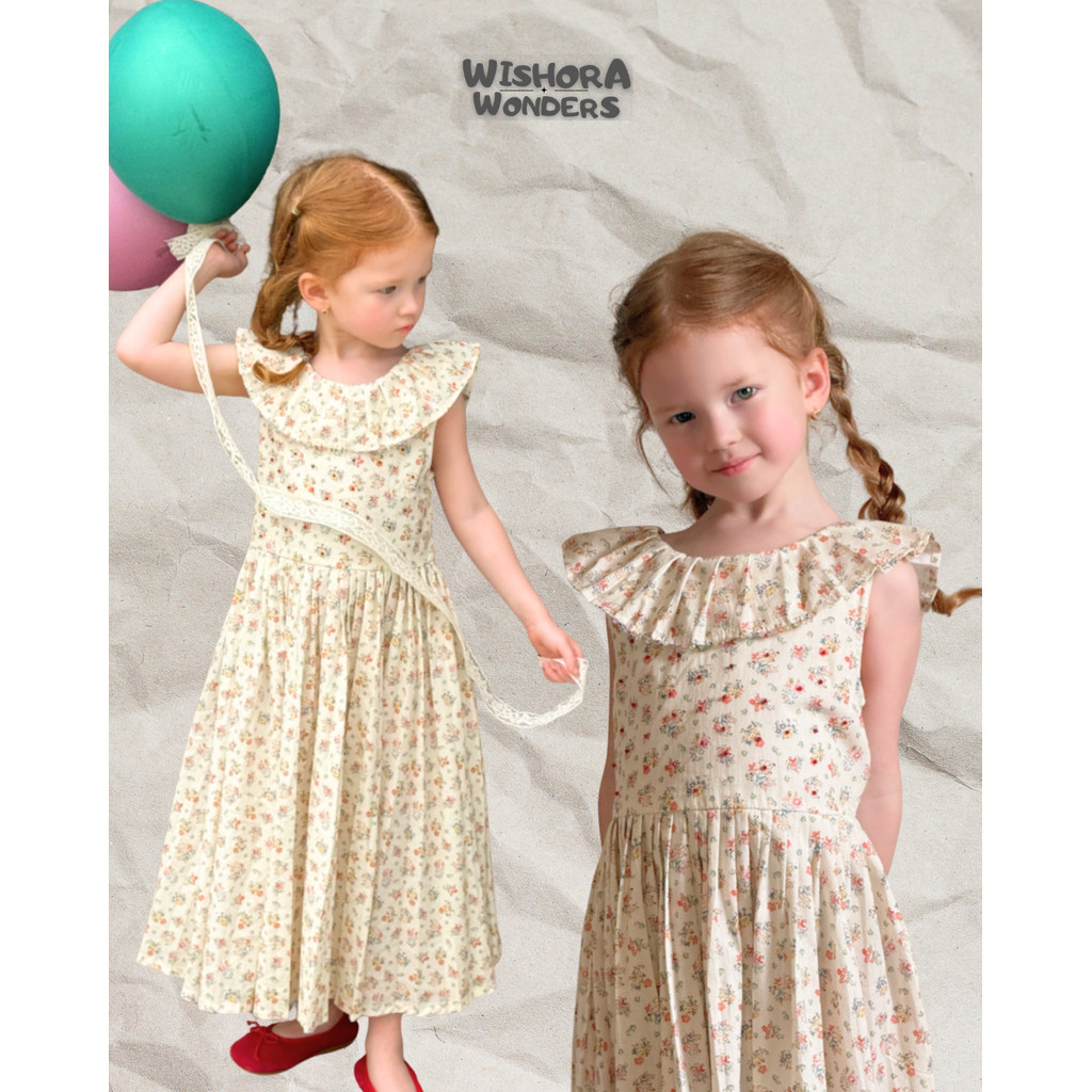 WISHORA WONDERS 26ss DLD260231 Tiny Garden Dress เสื้อผ้าเด็กผู้หญิง ชุดเดรสเด็กหญิง ลายดอกไม้ คอระบ