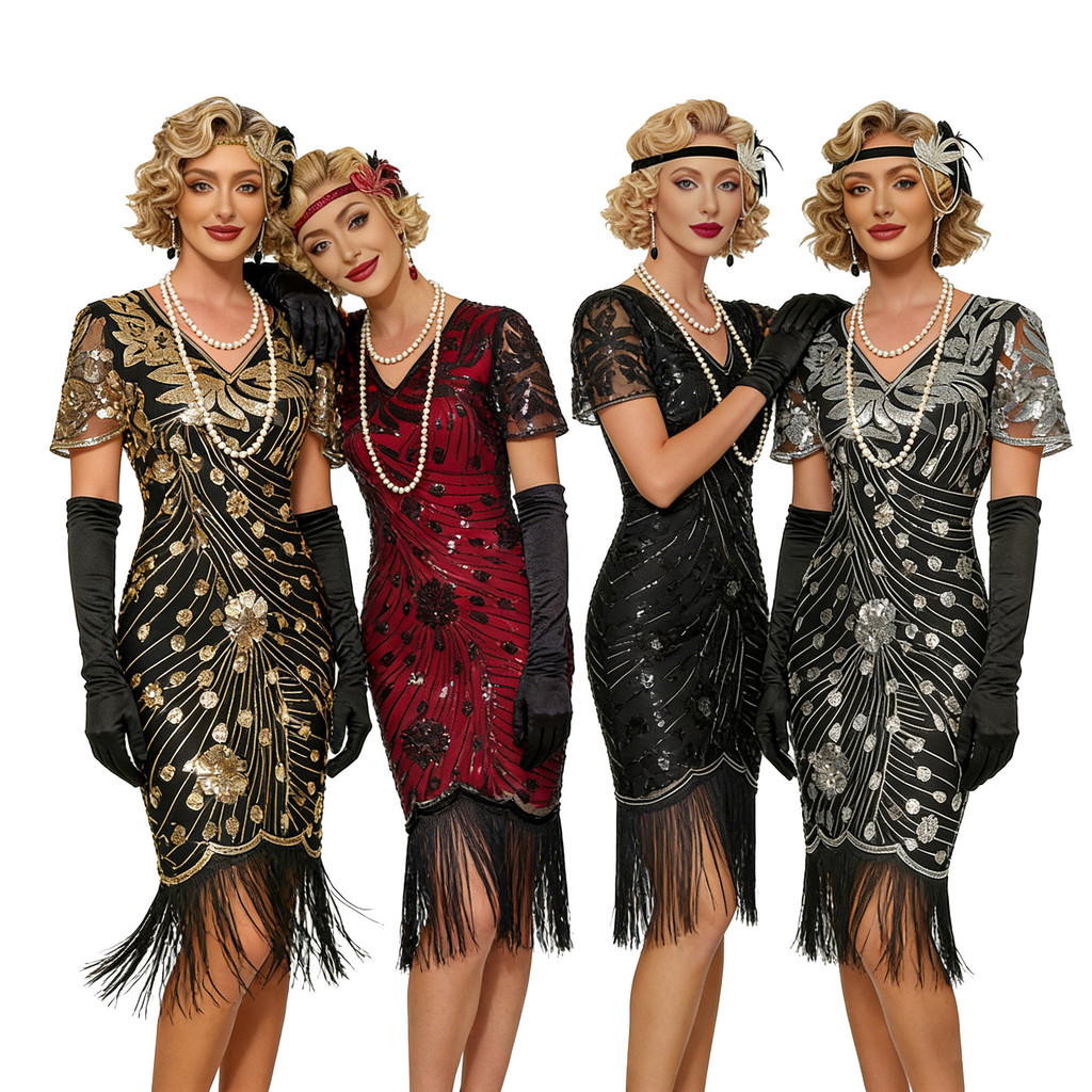 Gatesby Prom Dress Dress ปัก Fringed Cocktail Party ขนาดใหญ่ Sequined Beaded Gauze Dress Dress Dress