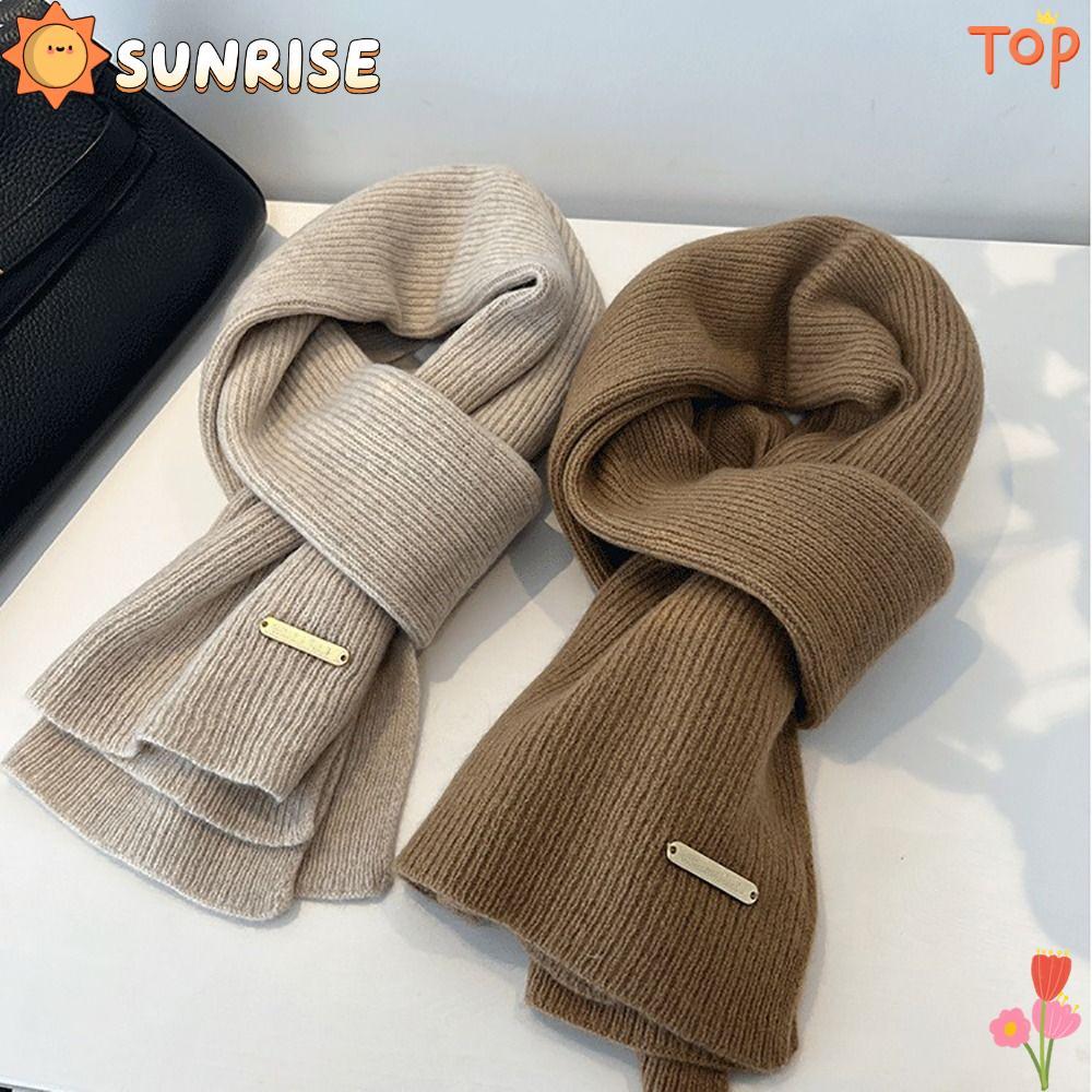 ผ้าพันคอลายถักด้วยสีเรียบหรูหรา พร้อมผ้าคลุมไหล่ อุ่นสบายสำหรับคอกลางฤดูหนาว