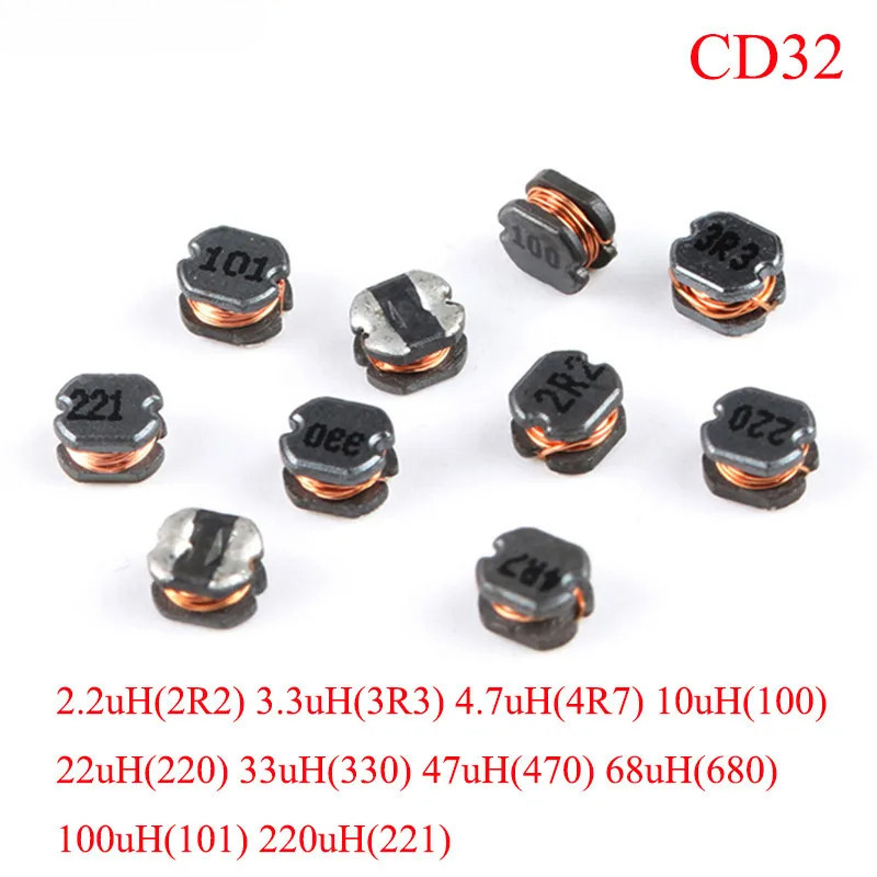10 ชิ้น/ล็อต CD32 Inductor 2.2uH 3.3uH 4.7uH 10uH 22uH 33uH 47uH 68uH 100uH 220uH SMD Power Inductor