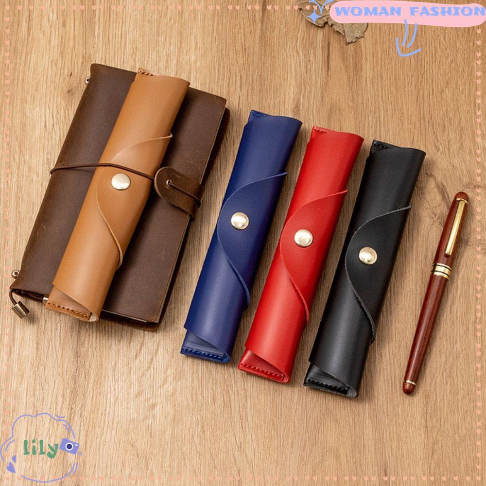 LILY Fountain Pens Pouch, PU Leather Solid Color Pencil Storage Bag, High Quality Pen Sleeve School Office – โปรปัง