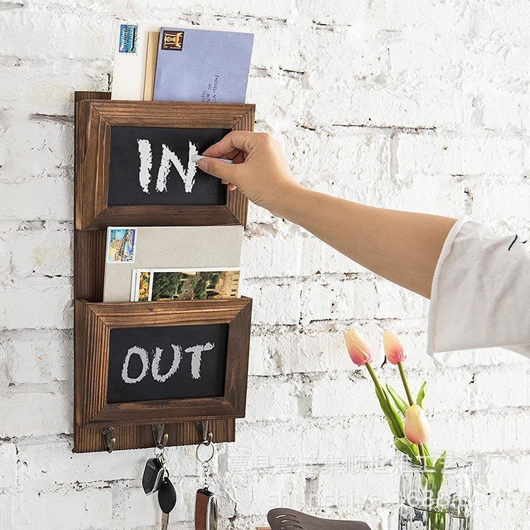 กระเป๋าซองจดหมาย Double-Layer Mail แผงตะของ่ายกระดานดําไม้อเมริกันชั้นวาง Creative ติดผนัง HV0F