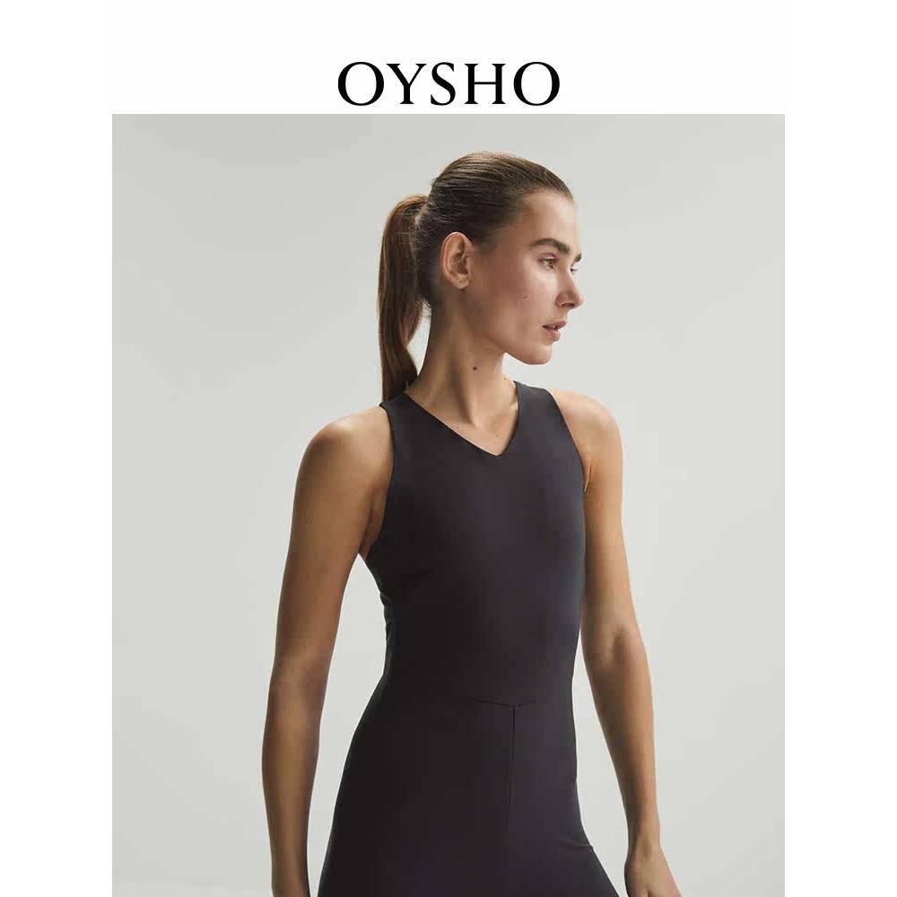 Oysho กางเกงขายาวชุดกีฬา ฮัลเตอร์ คอวี สีดำ สวมใส่ง่ายและสบาย